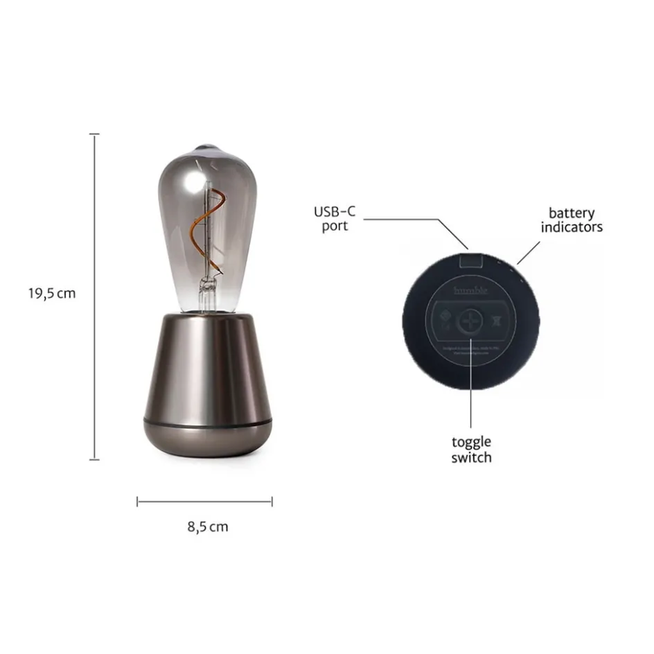 Oplaadbare tafellamp titanium met smoke lichtbron>Straluma Clearance