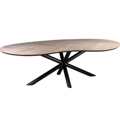 Organische eettafel eiken met zwarte poot en visgraat>Straluma Discount