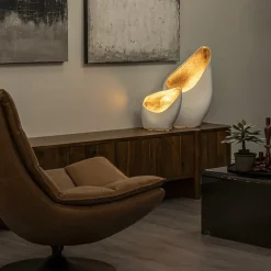 Organische tafellamp mat wit met goldleaf><noscript><img width=