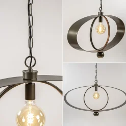 Ovale hanglamp brons metaal E27 + GU10><noscript><img width=