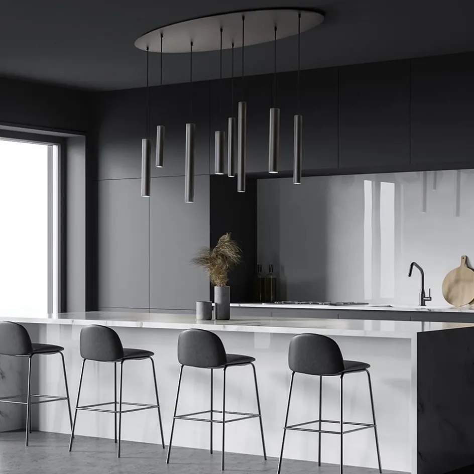 Ovale 8-lichts hanglamp tubes zwart metaal>Straluma Online