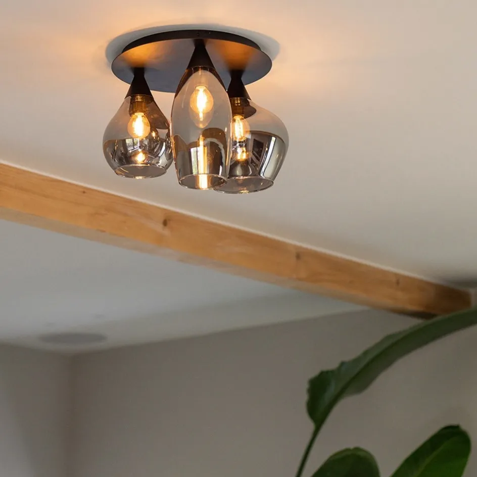 Plafondlamp Cambio 3L zwart + smoke glas>Straluma Outlet
