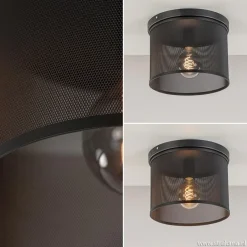 Plafondlamp cilinder gaas zwart 30cm><noscript><img width=