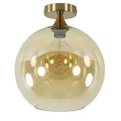 Plafondlamp goud met amber glazen bol 30 cm>Straluma Discount