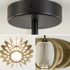 Plafondlamp hout met stoffen kap 50cm><noscript><img width=