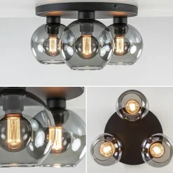 Plafondlamp 3L zwart  bolglas smoke><noscript><img width=