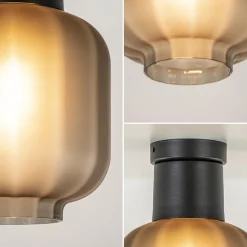 Plafondlamp Lett zwart + smoke glas 20cm><noscript><img width=