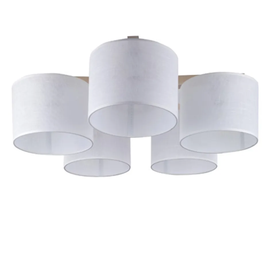 Plafondlamp 5-lichts hout/cilinderkap wit>Straluma New