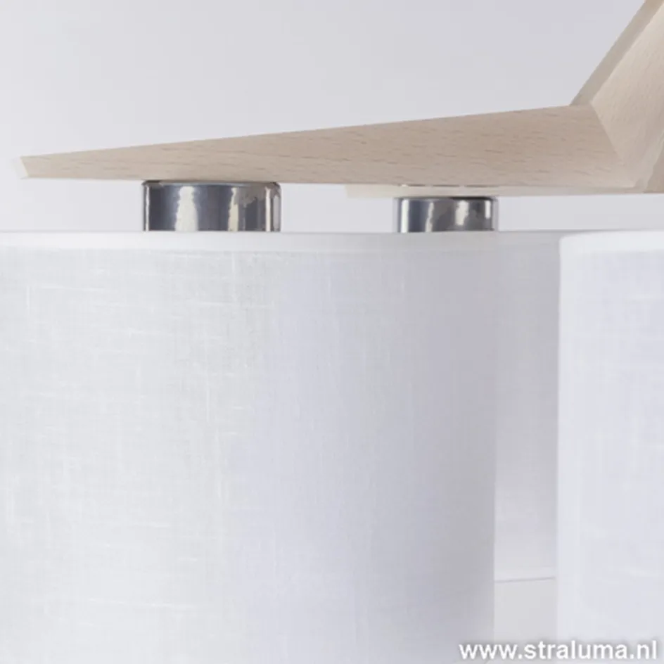 Plafondlamp 5-lichts hout/cilinderkap wit>Straluma New