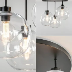 Plafondlamp 3-lichts zwart + helder glas 25cm><noscript><img width=