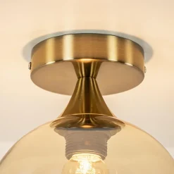Plafondlamp toilet goud met amber glas><noscript><img width=