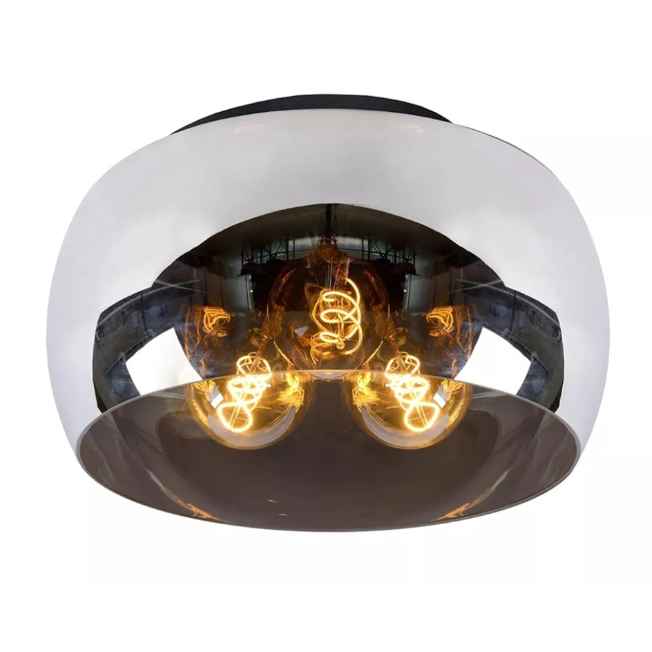 Plafondlamp zwart + smoke glas 40cm>Straluma Best