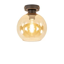 Plafondlamp zwart met amber glas 20 cm>Straluma Best