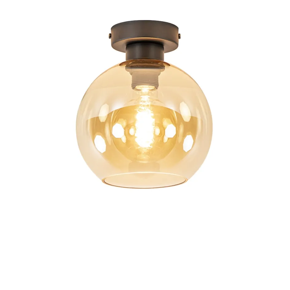 Plafondlamp zwart met amber glas 20 cm>Straluma Best