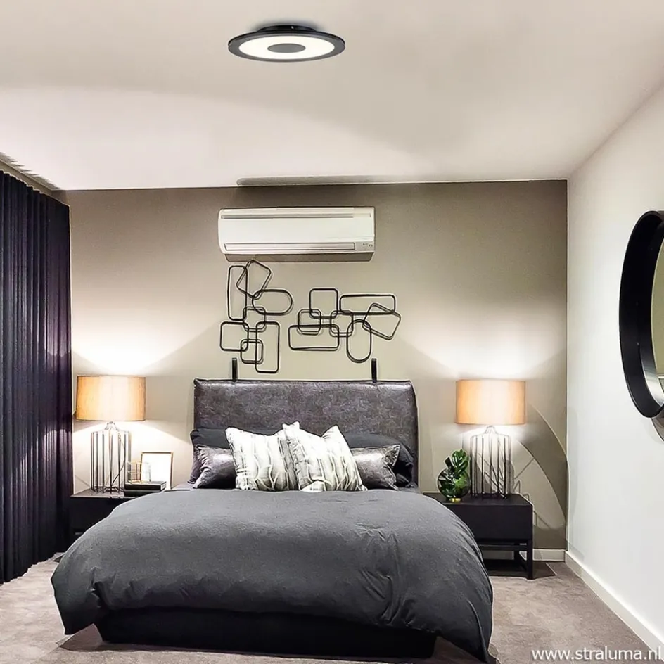 Plafondlamp zwart rond 38cm 3-st.dim.>Straluma Outlet