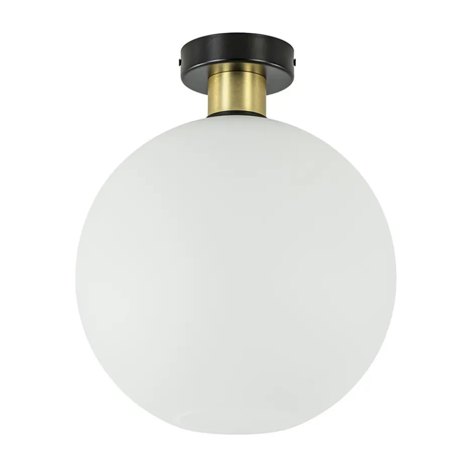 Plafondlamp zwart/goud met opaal glas 30 cm>Straluma Best