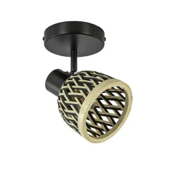 Plafondlamp/wandlamp zwart met bamboe kap verstelbaar>Straluma Sale