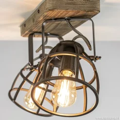 Plafondspot 2-L korf zwart/hout industr.>Straluma Clearance