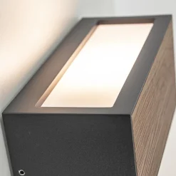 Rechthoekige buitenlamp donker grijs/hout><noscript><img width=