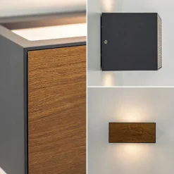 Rechthoekige buitenlamp donker grijs/hout><noscript><img width=