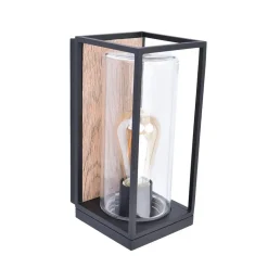 Rechthoekige buitenlamp zwart met houtlook en glas>Straluma Online