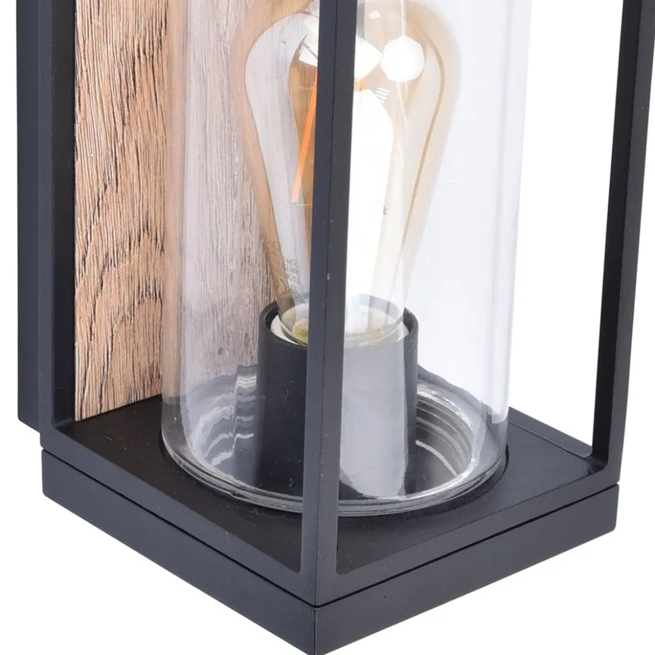 Rechthoekige buitenlamp zwart met houtlook en glas>Straluma Online