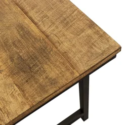Rechthoekige eettafel oud teak hout met zwart metalen poot><noscript><img width=