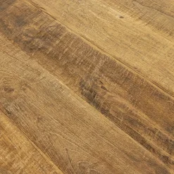 Rechthoekige eettafel oud teak hout met zwart metalen poot><noscript><img width=