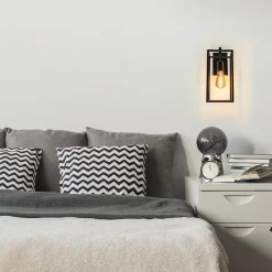 Rechthoekige wandlamp mat zwart frame><noscript><img width=