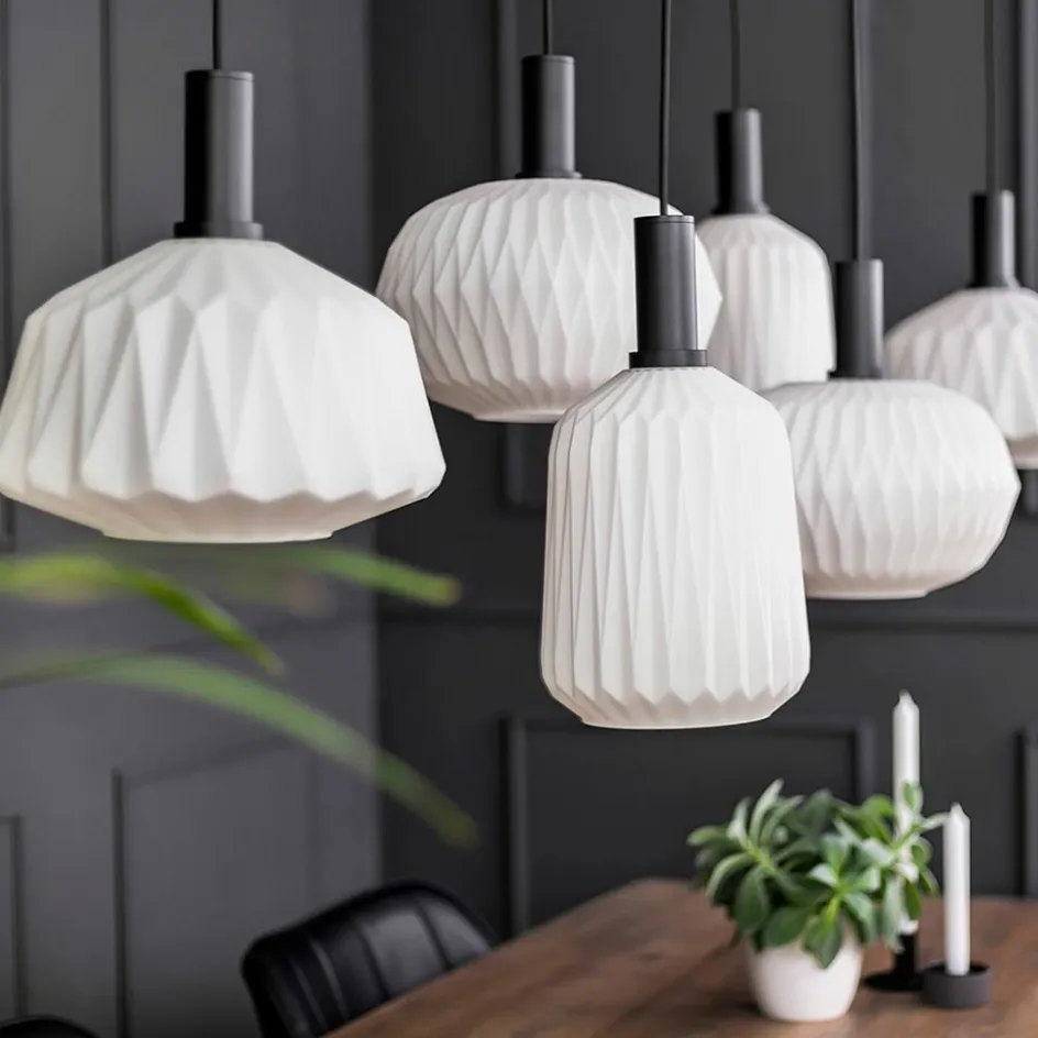 Retro 6-lichts hanglamp opaal glas met relief>Straluma Best