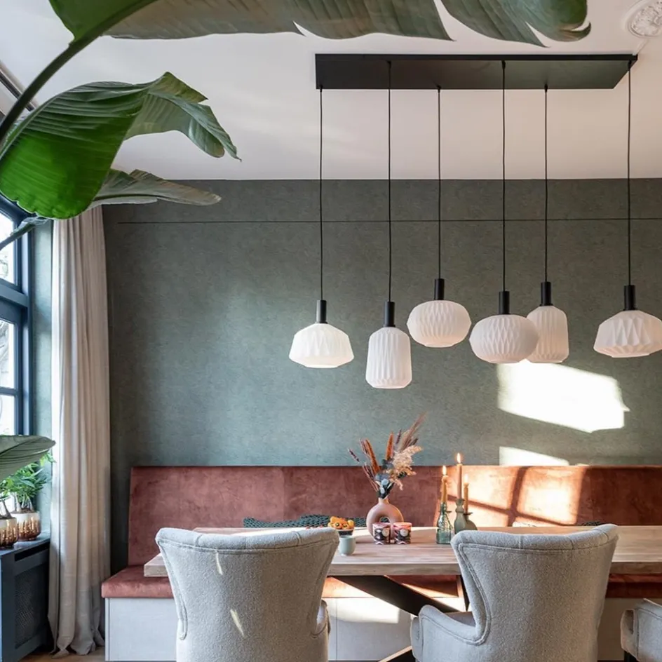 Retro 6-lichts hanglamp opaal glas met relief>Straluma Best