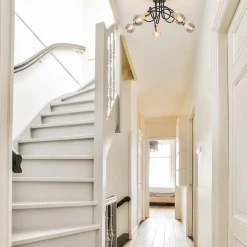 Retro plafondlamp zwart met gouden pendels><noscript><img width=