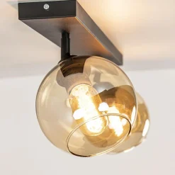 Retro plafondlamp zwart met amber glas verstelbaar><noscript><img width=