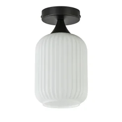 Retro plafondlamp zwart met wit glas>Straluma Sale