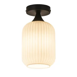 Retro plafondlamp zwart met wit glas>Straluma Sale