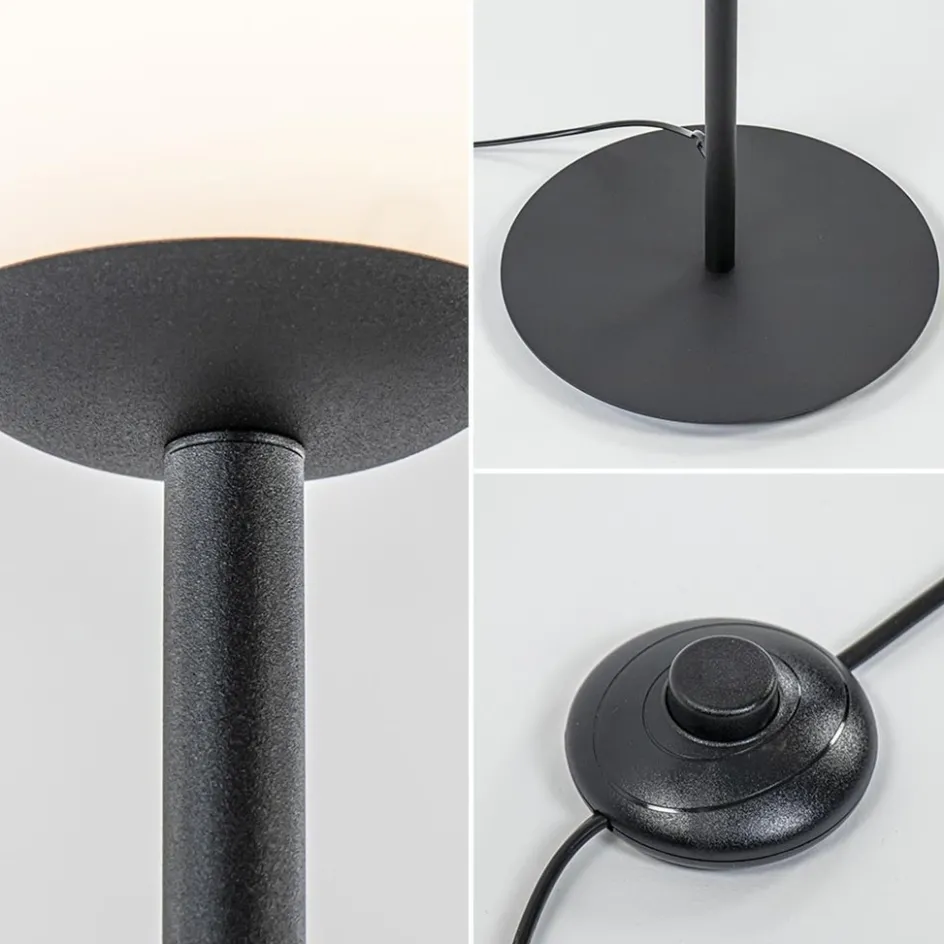 Retro vloerlamp mat zwart met witte glazen bol>Straluma New