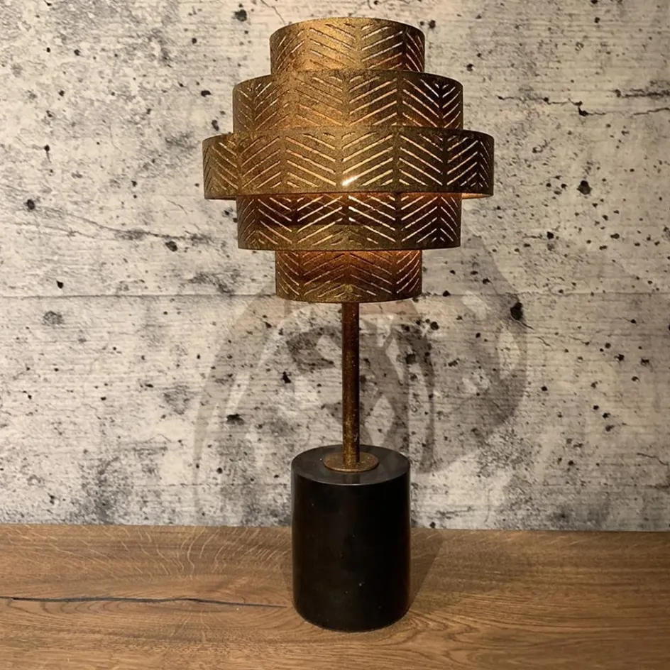 Robuuste tafelamp brons met zwart marmeren voet>Straluma