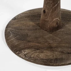 Ronde eetkamertafel bruin glas met mango houten poot><noscript><img width=