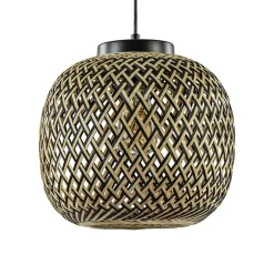 Ronde hanglamp bamboe naturel met zwart>Straluma Outlet