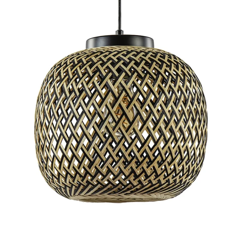 Ronde hanglamp bamboe naturel met zwart>Straluma Outlet