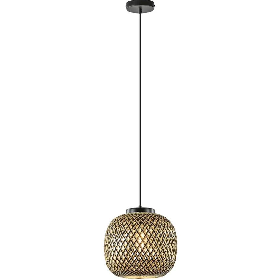 Ronde hanglamp bamboe naturel met zwart>Straluma Outlet