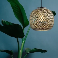 Ronde hanglamp bamboe naturel met zwart><noscript><img width=