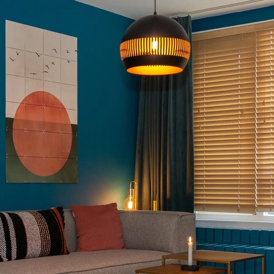 Ronde hanglamp koepel zwart/goud 40 cm>Straluma