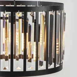 Ronde hanglamp mat zwart met kristalglas><noscript><img width=