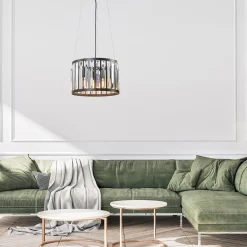 Ronde hanglamp mat zwart met kristalglas><noscript><img width=