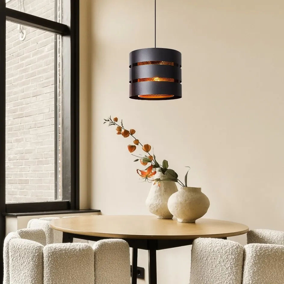 Ronde hanglamp zwart metaal met goud>Straluma Sale