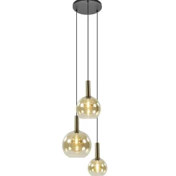 Ronde hanglamp zwart/goud met amber glas>Straluma