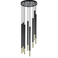 Ronde 8-lichts hanglamp cilinders zwart goud>Straluma Online