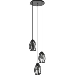 Ronde 3-lichts hanglamp met draadkappen mat zwart>Straluma Clearance