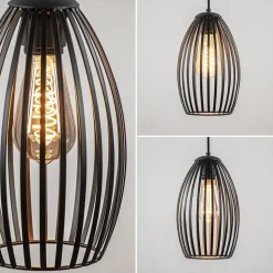 Ronde 3-lichts hanglamp met draadkappen mat zwart><noscript><img width=